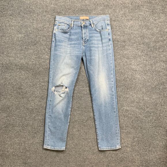 7 For All Mankind Jeans Womens 29 Denim Distressed Ankle Straight Busted Knee - Picture 2 of 12